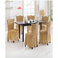 Καλύμματα καρέκλας με βολάν, Σετ 6 τεμαχίων, Χρώμα Χρυσαφή